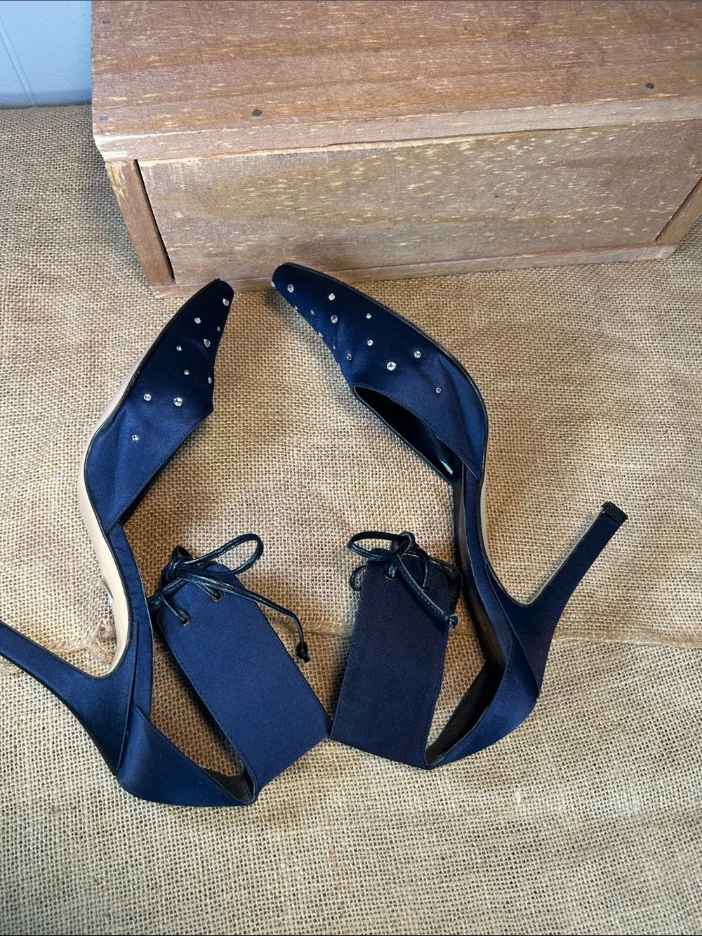 Coup D'etat Navy Pointed Studded Ankle-Strap Heels